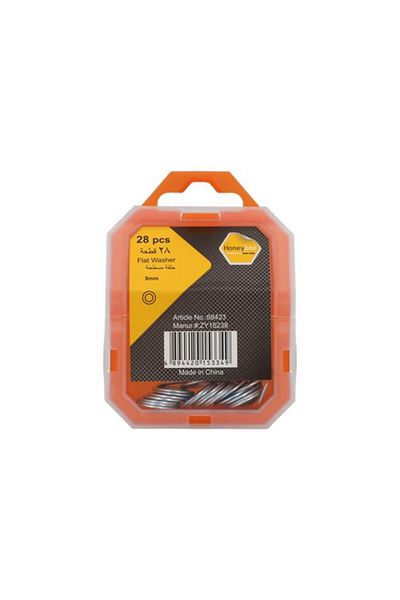 Generic غسالة مسطحة متينة من الفولاذ من هوني بي، 28 قطعة، في صندوق تخزين، فضي، 8 مم، ZY15238