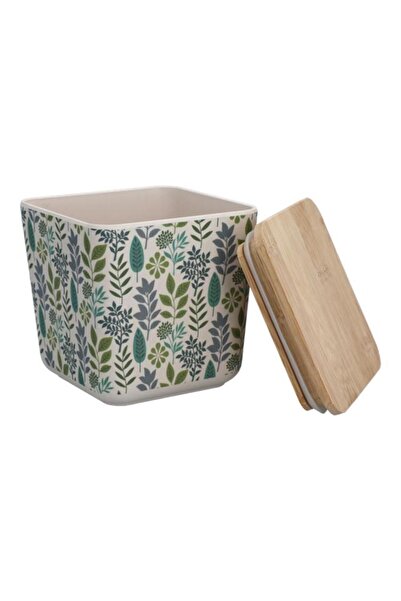 Generic Felli Leaf and Floral Printed Bamboo Fiber Canister with Lid Multicolor 730ml