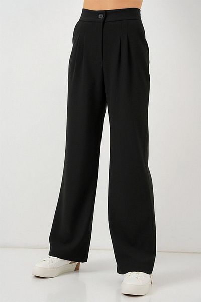 leyla sanat sanata yeni bir bakış açısı Leyla Sanat Sanata a New Perspective 6638 High Waist Palazzo Pants - D. Black
