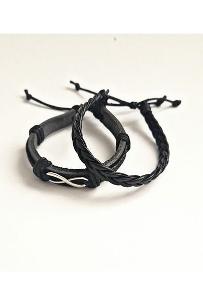 BSN Store 2-Pack Fashionable Khaki Leather Bracelet Accessory with Eternity Figure