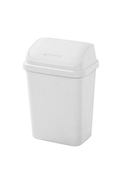 Generic سلة مهملات Sterilite الأنيقة والعصرية المصنوعة من البلاستيك الخالي من مادة BPA ذات السطح المتأرجح باللون الأبيض سعة 7.8 جالون