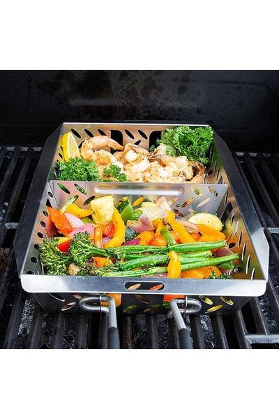 Generic سلة شواء متعددة الاستخدامات من الفولاذ المقاوم للصدأ من PROUD GRILL باللونين الفضي والأسود مقاس 10 × 15 بوصة 5101P