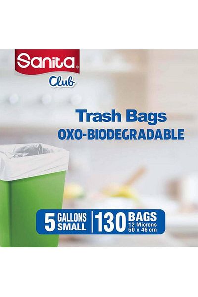 Generic Sanita 130-Piece Club Biodegradable Recyclable Small Trash Bag White 5 Gal PR21BO0505R11