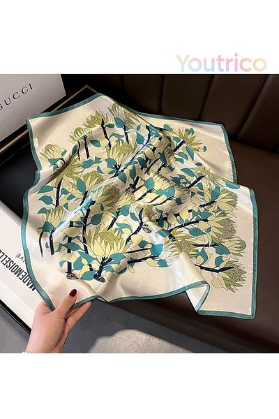 Youtrico 100% Mulberry Silk,summer,full Of Flowers Blooming,patterned Scarf,pretty Floral,gift,53*53cm