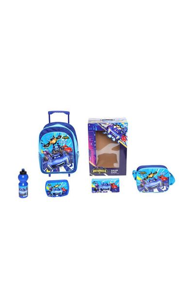 Generic MARVEL 5-Piece Batwheels Zipper Closure Telescopic Handle Trolley Backpack Set Multicolor FKVP-02204