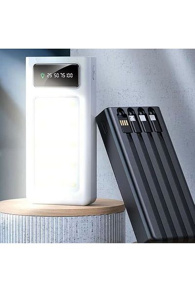 REDz Accessories Maxcell PJ0099 Battery, Multiport and Integrated Cables, 100,000mAh, 24 LED Flashlight, Black