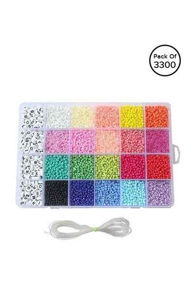 HALAMODO 3300-Piece Small Colourful Bracelet Beads With A-Z Alphabet Letter DIY Bead Making Kit With Rope