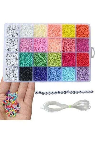 HALAMODO 3300-Piece Small Colourful Bracelet Beads With A-Z Alphabet Letter DIY Bead Making Kit With Rope