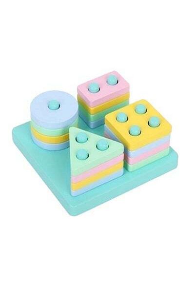 HALAMODO Wooden Four Sets Of Beach Columns In Wooden Macaron Color Square - Assorted