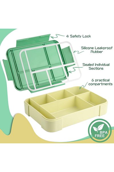 COOYA 1.3L Lunch Box,BPA Free with 5 Compartments, Leak-Proof,Microwave Dishwasher Safe,Green