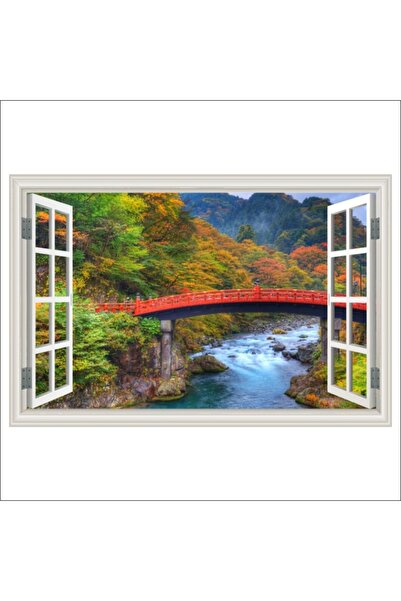 media Self-adhesive photo wallpaper Window Bridge, forest, autumn, 300 x 200 cm