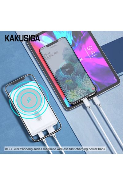 REDz Accessories MagSafe KSC-709 battery, Mini Powerbank 10,000mAh, USB port and Type-C, White
