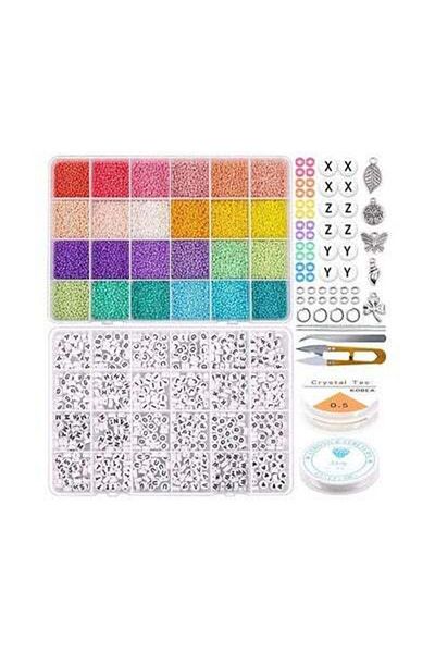 HALAMODO 24 Colors Small Pony Beads With Alphabet Letter In Box For Jewelry Making Bracelet