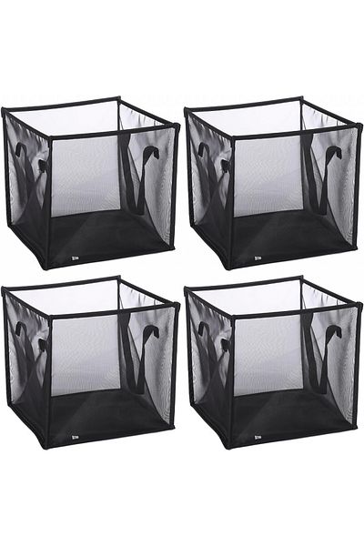 SOUJOY Set de 4 coșuri de rufe SOUJOY, metal/pânză, negru, 32 x 32 x 32 cm
