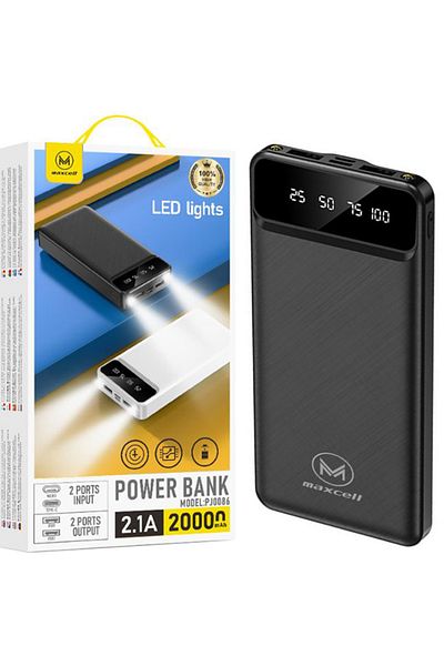 REDz Accessories Maxcell PJ0068 Battery, 20,000mAh Capacity, Dual USB, LED Display and Flashlight, Black