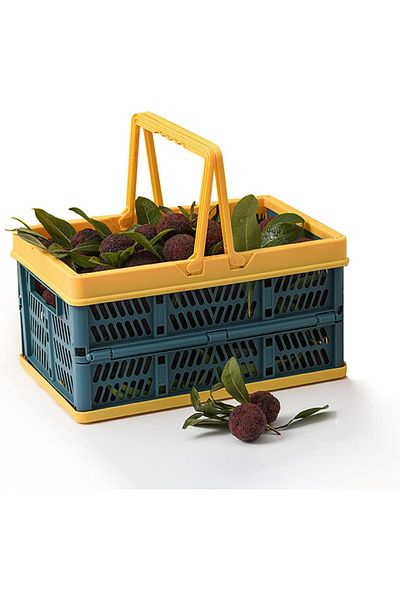 Weikaximu Shopping Basket, Foldable, Plastic, Dark Blue/yellow, 20 X 30.5 X 27 Cm