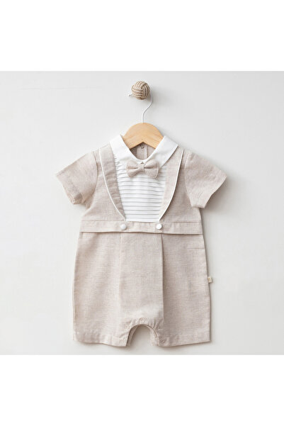 Mymio 4220My Baby Boy Bow Tie Tuxedo Linen Barbatose Overalls