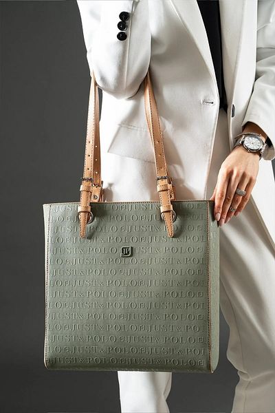 Just Polo Women's Green Camel Large Size Handbag and Wallet Combination 31 X 32 cm