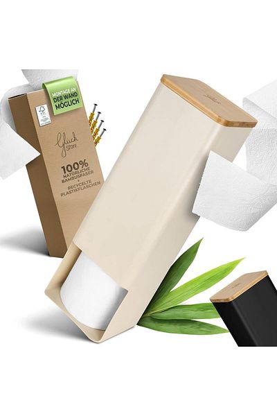 Glückstoff suport hârtie igienică, plastic/bambus, crem/natur, 43 x 14 x 2,51 cm