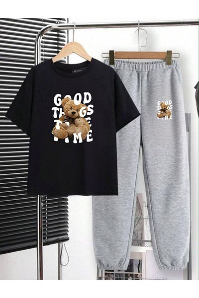 REBRAND Oversize Women's T-Shirt Set - Printed Bottom Top Tracksuit Set