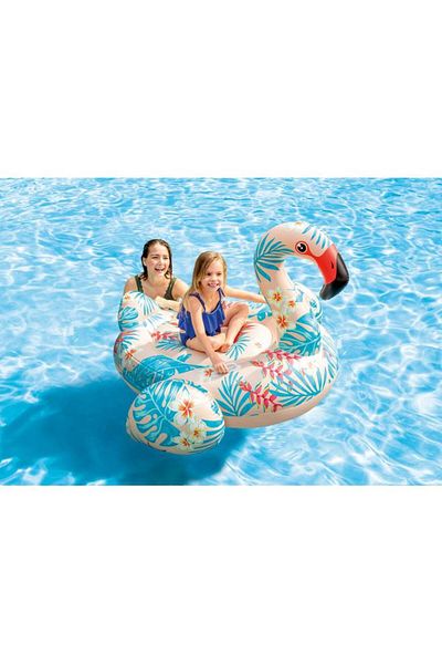 Generic INTEX Inflatable Tropical Flamingo Durable Vinyl Ride On Pool Float with Handles Pink and Blue