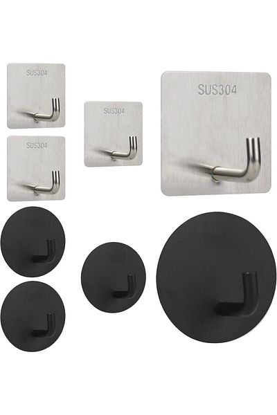 Srclo Set de 8 cârlige pentru prosoape Srclo, oțel inoxidabil, argintiu/negru