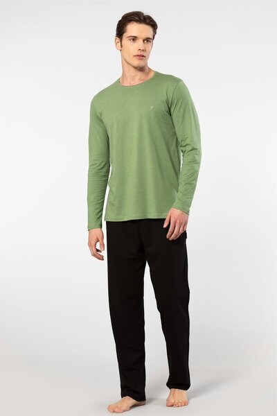 Cacharel Чоловічий велосипедний комір з довгими рукавами Модальний піжамний комплект 2244/Зелений