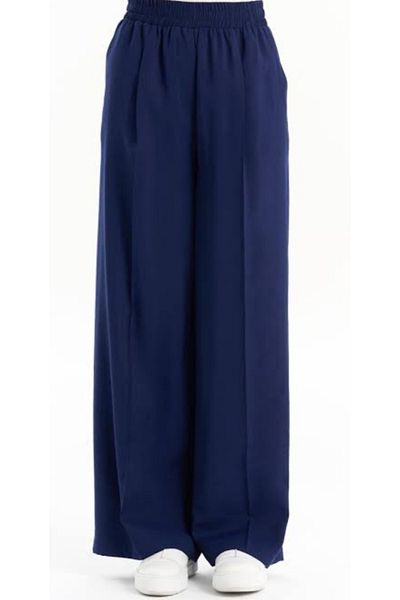 Dagü Design Women's Elasticated Waistband Loose Leg Summer Navy Blue Crepe Trousers