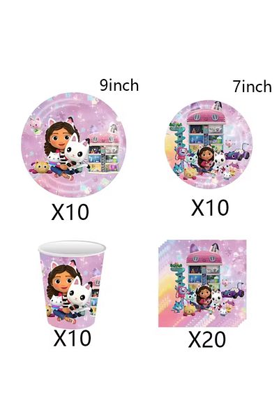 Disney 50pcs Gabby Dollhouse Birthday Party Decoration Cartoon Cups Plates Tablecloth Balloon Slap Bracelet