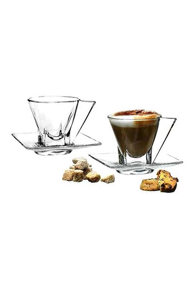 Generic طقم أكواب وصحن من الزجاج الكريستالي الأنيق والعصري من RCR مكون من قطعتين، شفاف