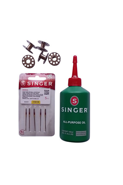 SİNGER Singer 2020.110/18 Dikiş Makina İğnesi Singer Yağ ve 5 Adet ev Tipi Masura