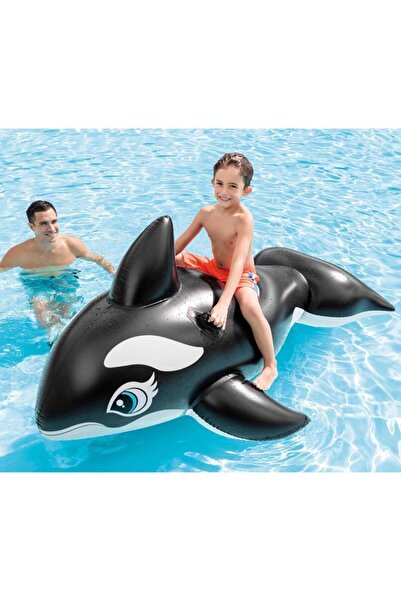 Generic INTEX PVC Inflatable Whale Ride-On with Sturdy Handles for 3 to 6 Years Black and White 119 x 193cm