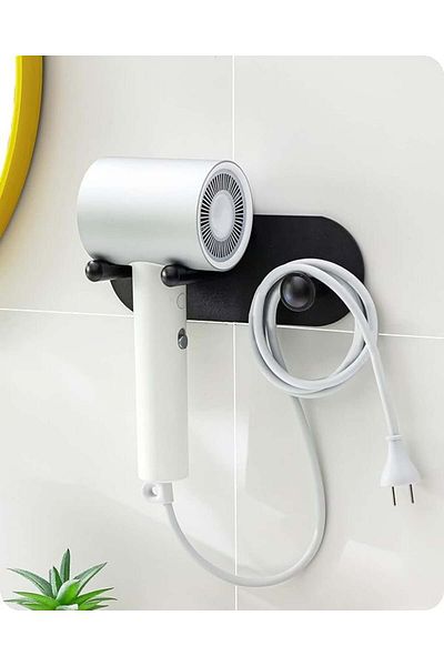 Baffect Self-adhesive wall bracket for Baffect hair dryer, aluminum, black, 21.6 x 8 x 7 cm