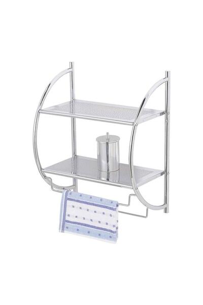 Generic Wenko 2-Tier Wall Mounted Bathroom Shelf with Towel Rail Silver 15173100