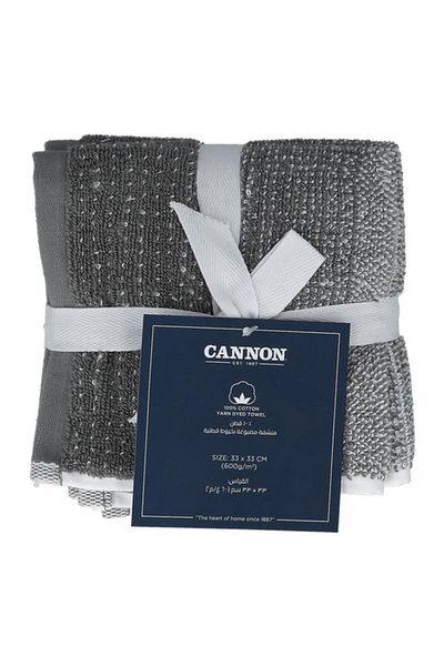 Generic Cannon 4-Piece Yarn Dyed Cotton Towel Set Grey 33 x 33cm F-T-NR-E25-V17-GRY