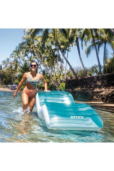 Generic INTEX Lagoon Pool Lounge مع حامل أكواب مدمج باللون الأزرق المحيطي والأبيض INT56874