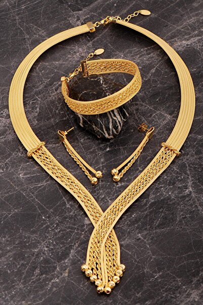 Sümer Telkari Hasır Dorissa Halat Model Altın Kaplama Elişi Gümüş Set 2849