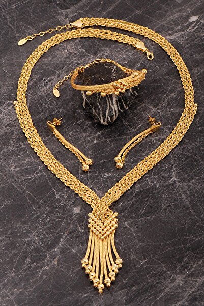 Sümer Telkari Halat Model Dorissa Hasır Altın Kaplama Elişi Gümüş Set 2850
