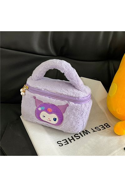 SANRIO Purple Anime Kuromi My Melody Cartoon Plush Cosmetics Bag Cute Kawaii Handbag Plushie Portabl