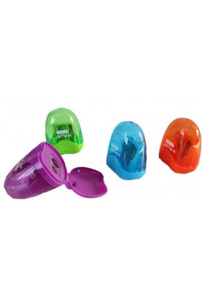 Generic مبراة أقلام رصاص Y plus+ بفتحتين مع غطاء في وعاء متعدد الألوان YOYI-SX1402