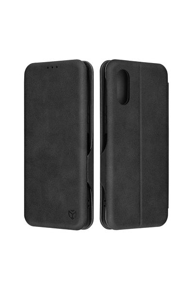 SKYDDAR INNOVATION Husă pentru Sony Xperia 5 VI, portofel securizat, piele ecologică, închidere magnetică, neagră, set autocolante
