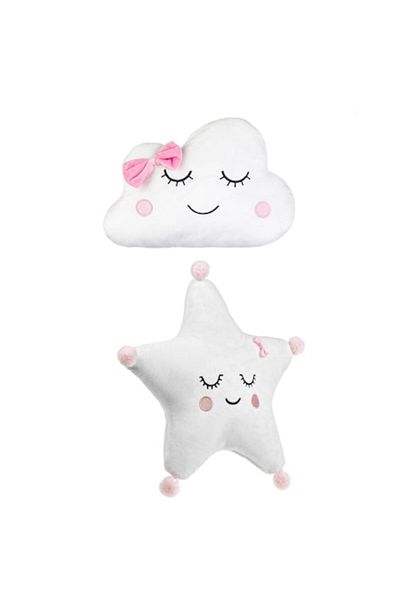 YLOTECH Set of two decorative pillows for children's room - cloud and star shape, white