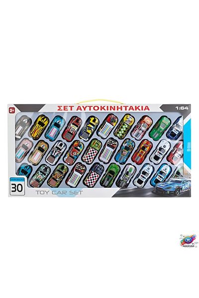 Toys4kids Set 30 de mașinuțe de jucărie din plastic cu piese metalice ANGMAD, scară 1:64, modele asortate, multicolor, m