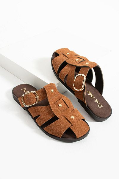 diclepolat Γυναικείες παντόφλες Sarra Taba Suede με λεπτομέρεια επίπεδη σόλα