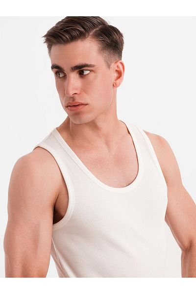 OMBRE Herren Baumwoll Basic T-Shirt mit Trägern - weiß V1 OM-TSBT-0239 M