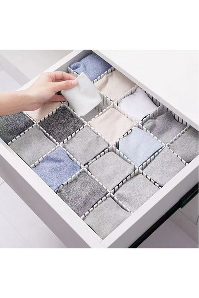 Salestore Set de 4 separatoare pentru sertare, reglabile manual, plastic, 47 x 7 cm, bej