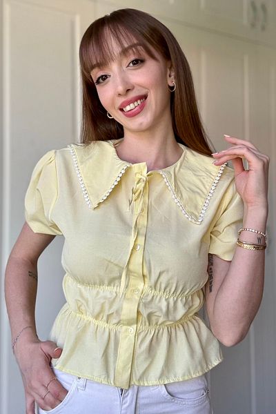 Dilay Gökoğlu Butik Cămașă galbenă elastică cu detaliu de guler