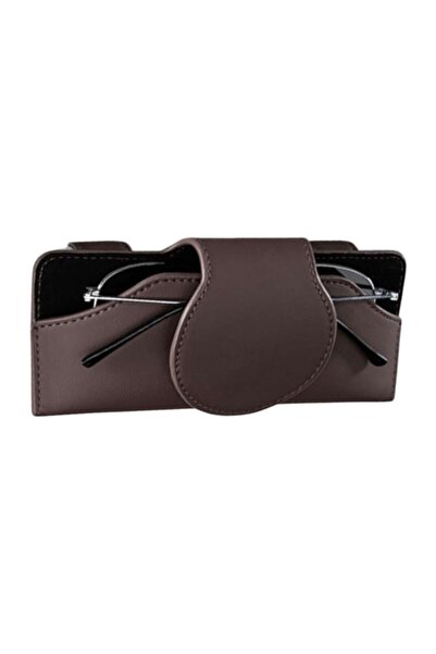 Salestore Θήκη γυαλιών αυτοκινήτου με στόμιο ηλίου, μαγνητικό κλείσιμο, οικολογικό δέρμα και βελούδο, καφέ
