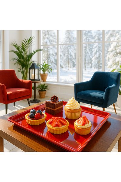 Davet Unbreakable Melamine Red Pastry Presentation Plate - 35Cm*25Cm Pastry Presentation Plate Unbreakable Melamine