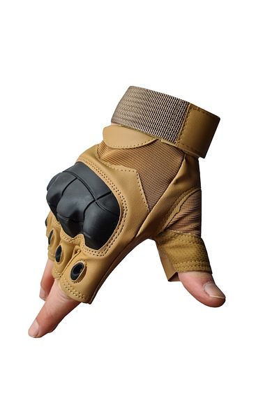 Globalport Retail Manusi tactice militare fara degete, Coyote, Vinil, protectie cauciuc, marime L